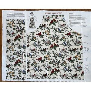 VTG Cut & Sew Fabric Panel Apron Cranston Garden Birds Cardinals Chickadees